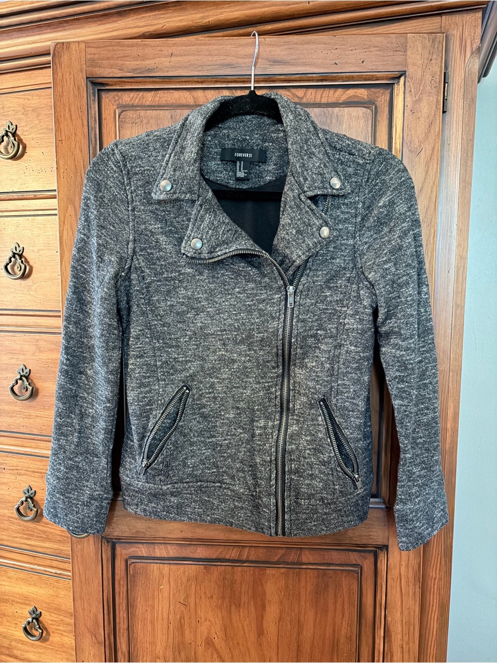 Forever 21 Women's Charcoal Knit Moto Jacket